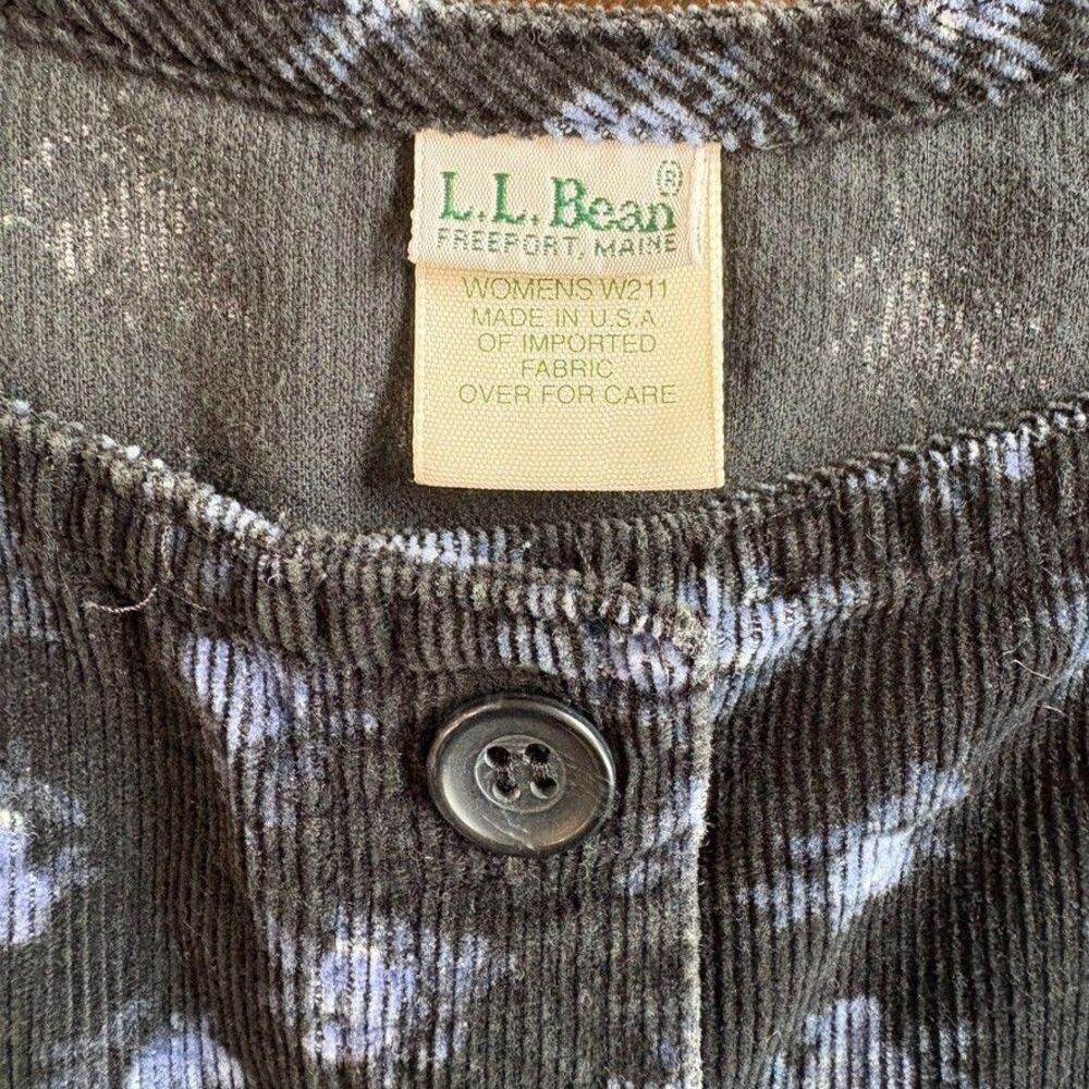 Vintage LL Bean Corduroy Dress Sz 12 Black Floral Button Front Midi Cottagecore - Picture 5 of 10